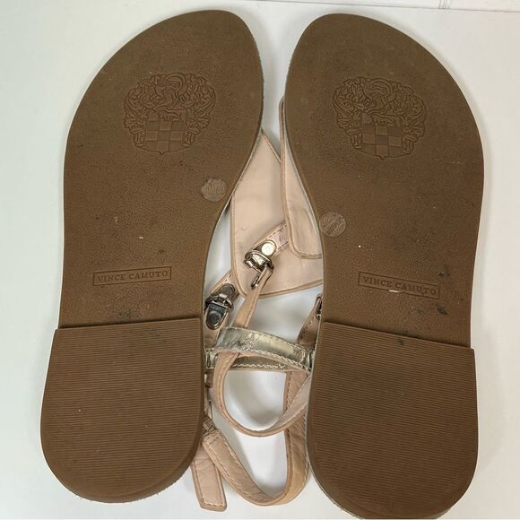 Vince Camuto Nude & Metallic Silver Leather T-Strap Sandals Size 9 - Picture 9 of 15